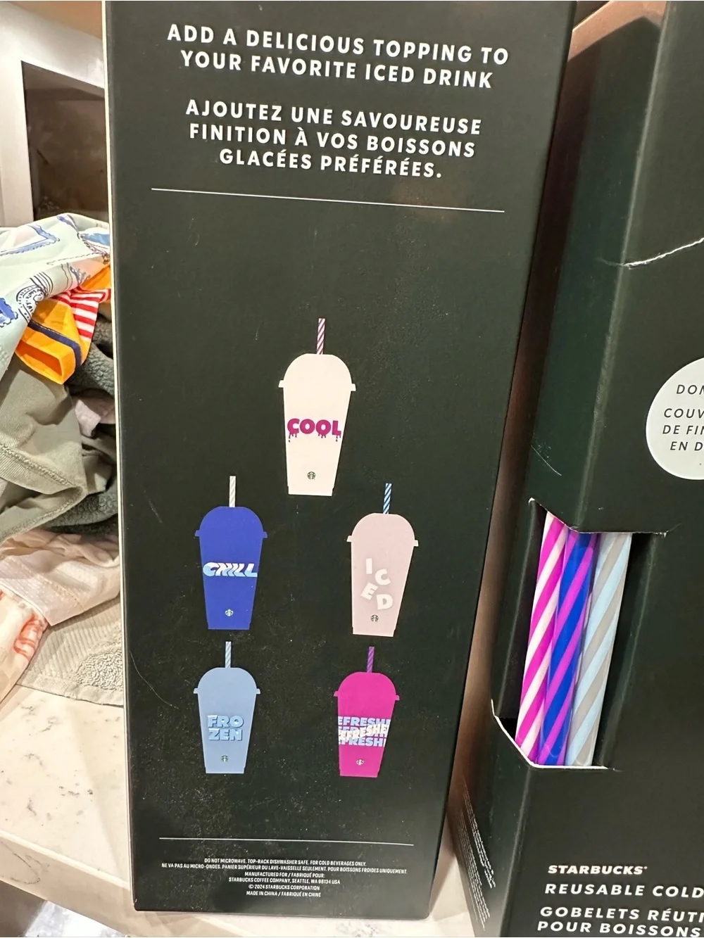 Starbucks Assorted Pink Blue Purple Cream Reusable Cold Cup Straw Toppers